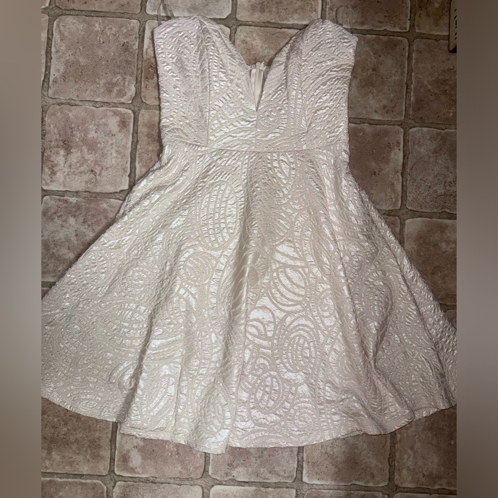 Large Windsor Strapless Plunge Neck Ivory Rosette Embossed Dress. NWT